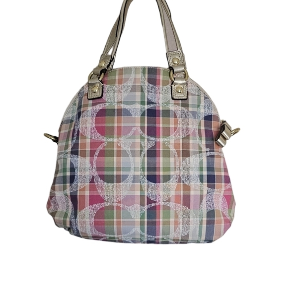 Coach daisy madras Satchel gold metallic trim detachable canvas strap multicolor - Picture 3 of 8